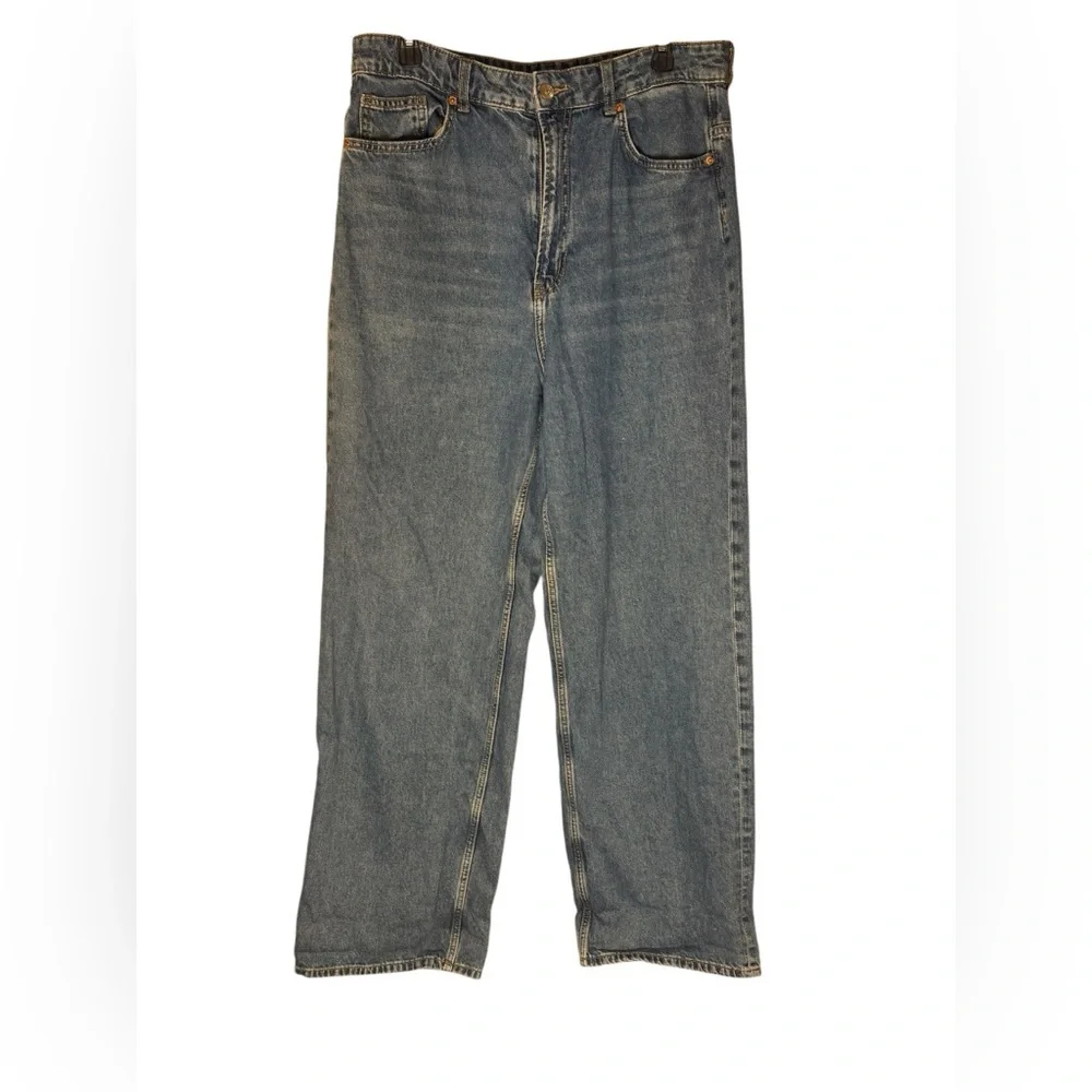 DIVIDED H&M High-Rise Ultra Wide Leg Jeans 100% Cotton Blue Size 12 - Picture 2 of 6
